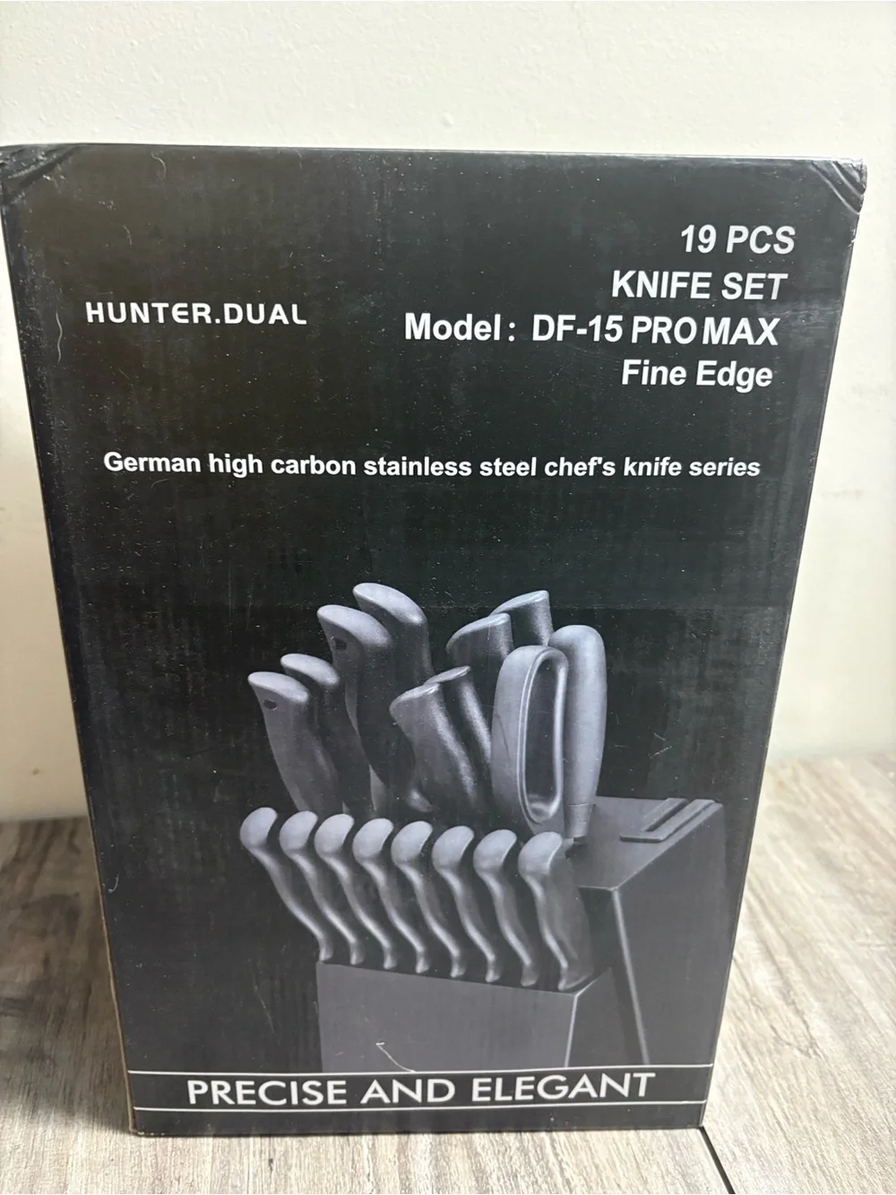 New HUNTER.DUAL DF-15 PRO MAX 19-Piece Knife Set - Black + Sharpener Fast Ship
